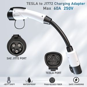 White Charging Adapter for J1772 EVs to Tesla Chargers 60A/250V AC- Only for J1772 Vehicles EVA-TESLATYPE1