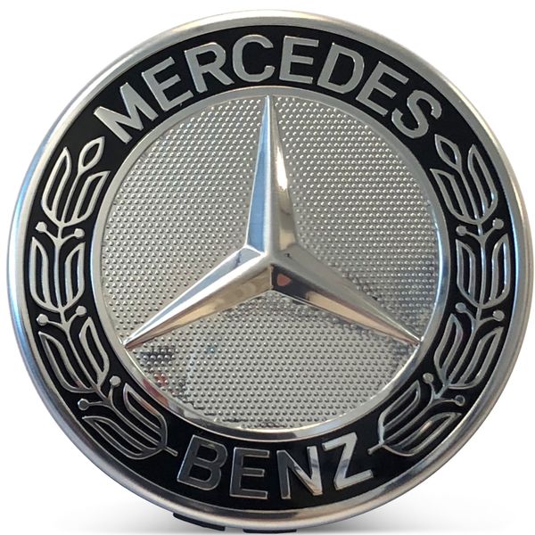 OE Genuine Mercedes Center Cap Black Wreath W/ Silver CAP9994