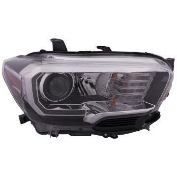 Headlight Halogen Black And Chrome Bezel Right Passenger CAPA Certified Fits 2016-2022 Toyota Tacoma With LED DRL and With Fog Lamps