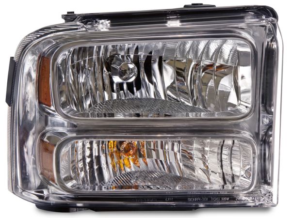 Headlight Halogen Chrome Right Passenger Fits 2005 2006 2007 F-250 F-350 F-450 Super Duty Trucks With Composite Headlights