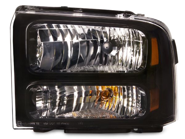 Halogen Headlight Black Housing Left Driver Assembly Fits 2005-2007 F-250 F-350 F-450 SuperDuty Pickup Truck