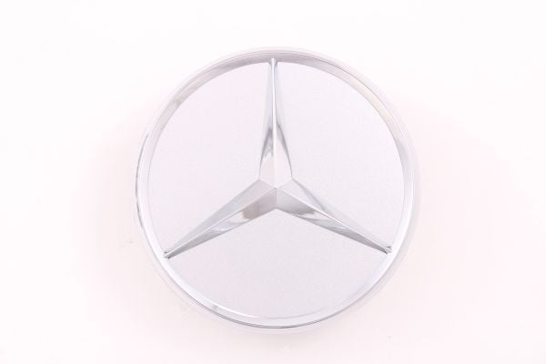 OE Genuine Mercedes Center Cap Silver W/ Chrome Logo CAP6192