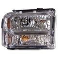 Headlight Halogen Chrome Right Passenger Fits 2005 2006 2007 F-250 F-350 F-450 Super Duty Trucks With Composite Headlights